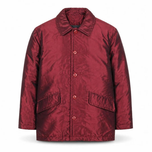 Front view of I.Q. Men's Red Mid-Length Button Overcoat, size S, 38in Wool Lined