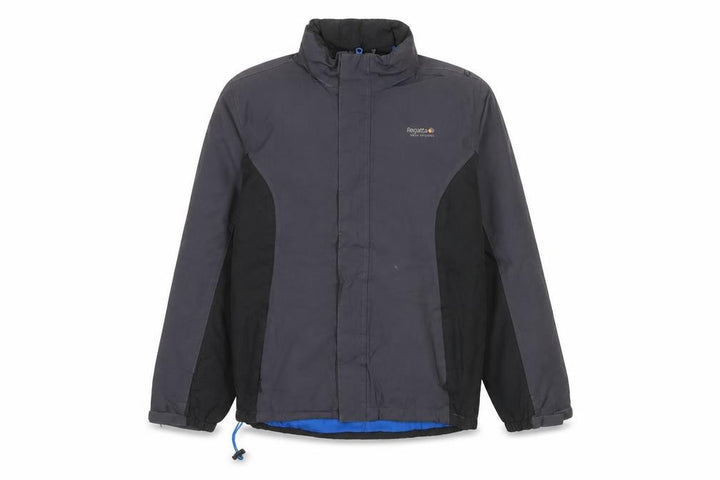 Front view of Regatta women’s grey waterproof outdoor jacket, size UK 34, regular fit
