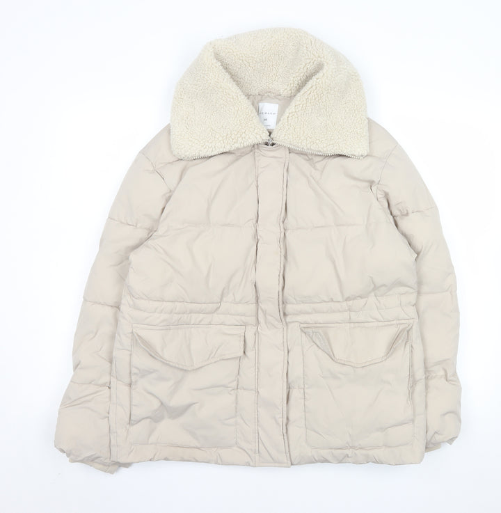 Primark Women’s Beige XS Puffer Jacket with Faux Shearling Collar
