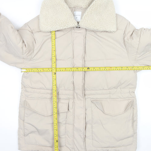 Primark Women’s Beige XS Puffer Jacket with Faux Shearling Collar