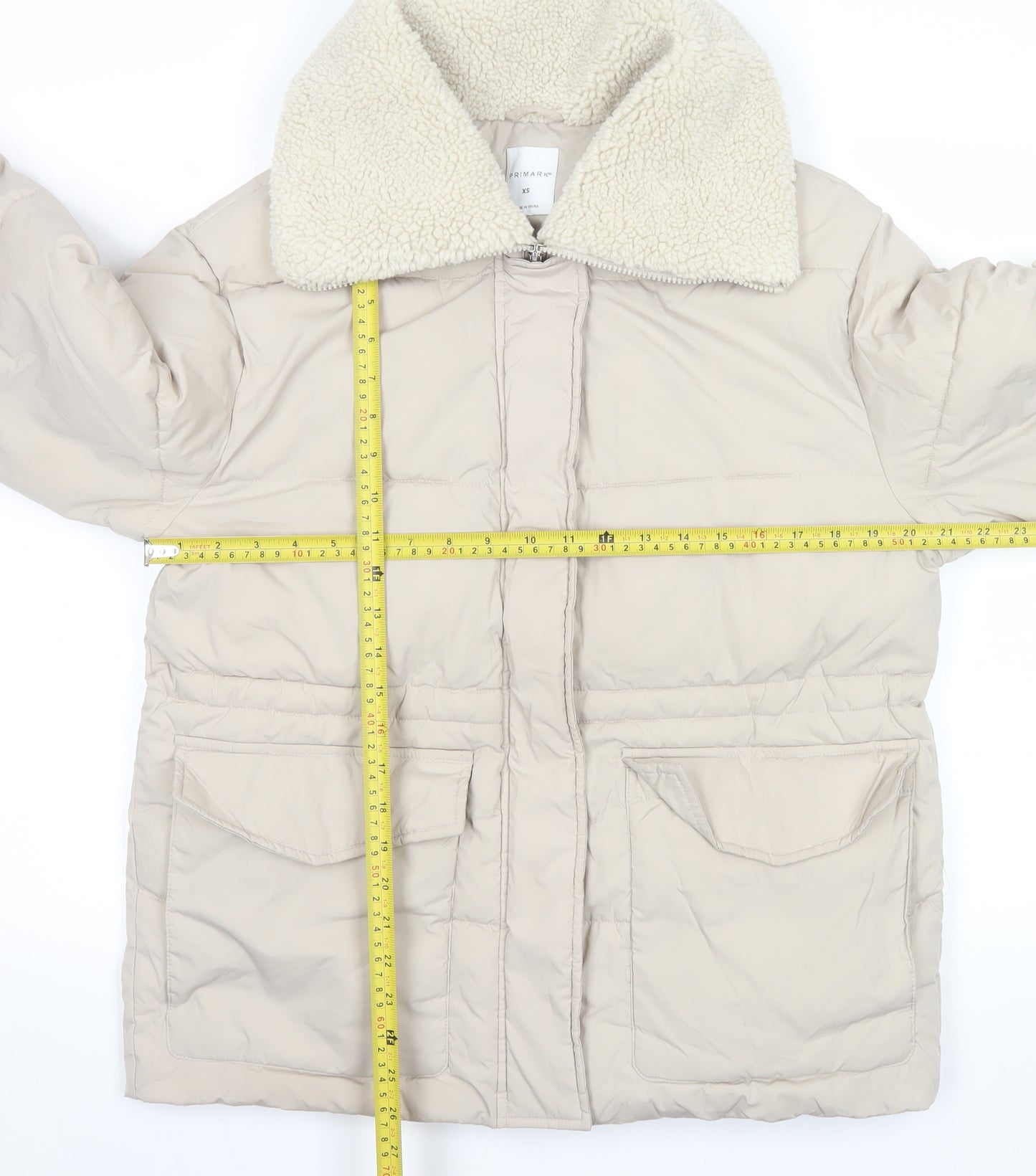 Primark Women’s Beige XS Puffer Jacket with Faux Shearling Collar
