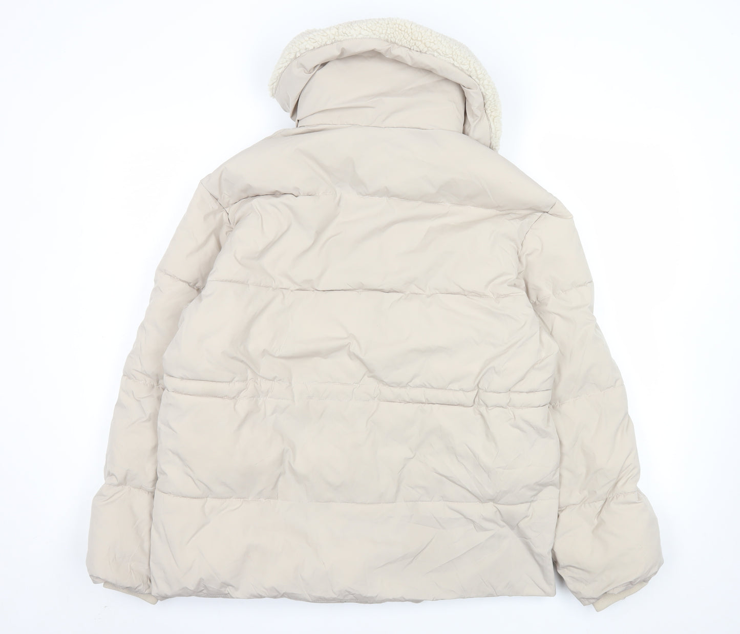 Primark Women’s Beige XS Puffer Jacket with Faux Shearling Collar