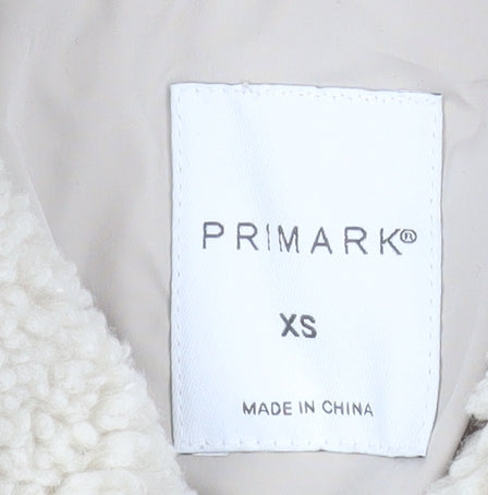 Primark Women’s Beige XS Puffer Jacket with Faux Shearling Collar