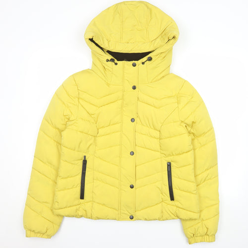 Primark Women's Yellow Puffer Jacket Hooded Size M 12/14