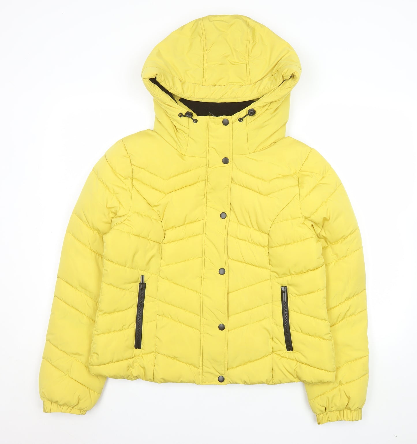 Primark Women's Yellow Puffer Jacket Hooded Size M 12/14