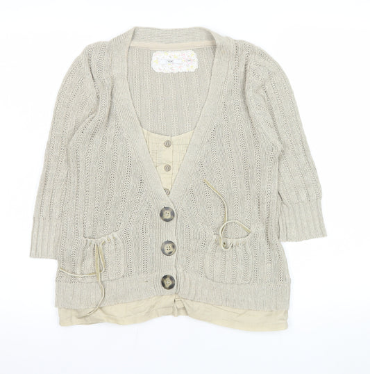 Next Women Beige Linen Knit Tunic Blouse Size 14 V-Neck 3/4 Sleeve