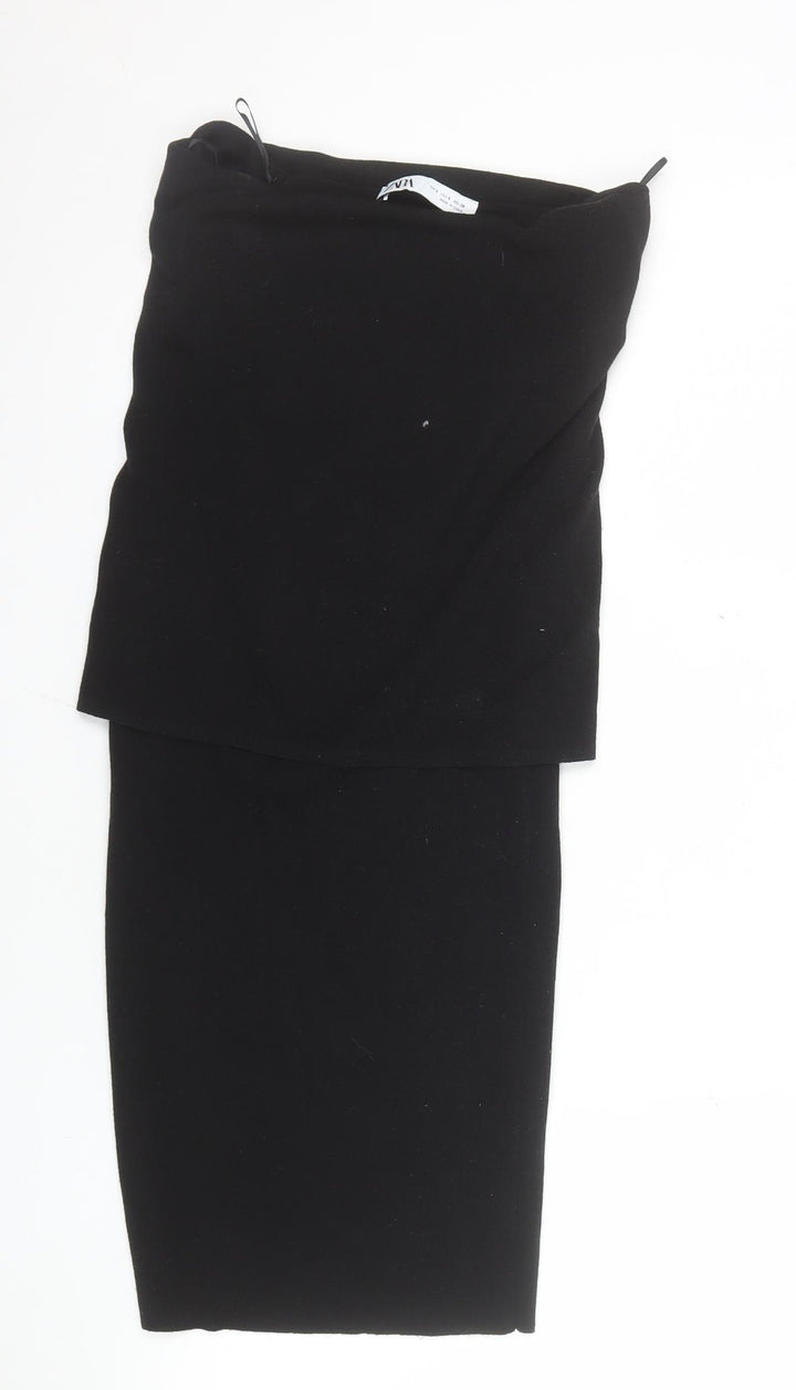 Zara Women Black S Stretch Knit Pencil Skirt High Waist
