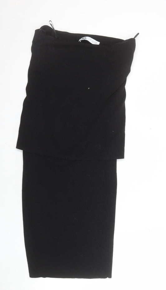 Zara Women Black S Stretch Knit Pencil Skirt High Waist