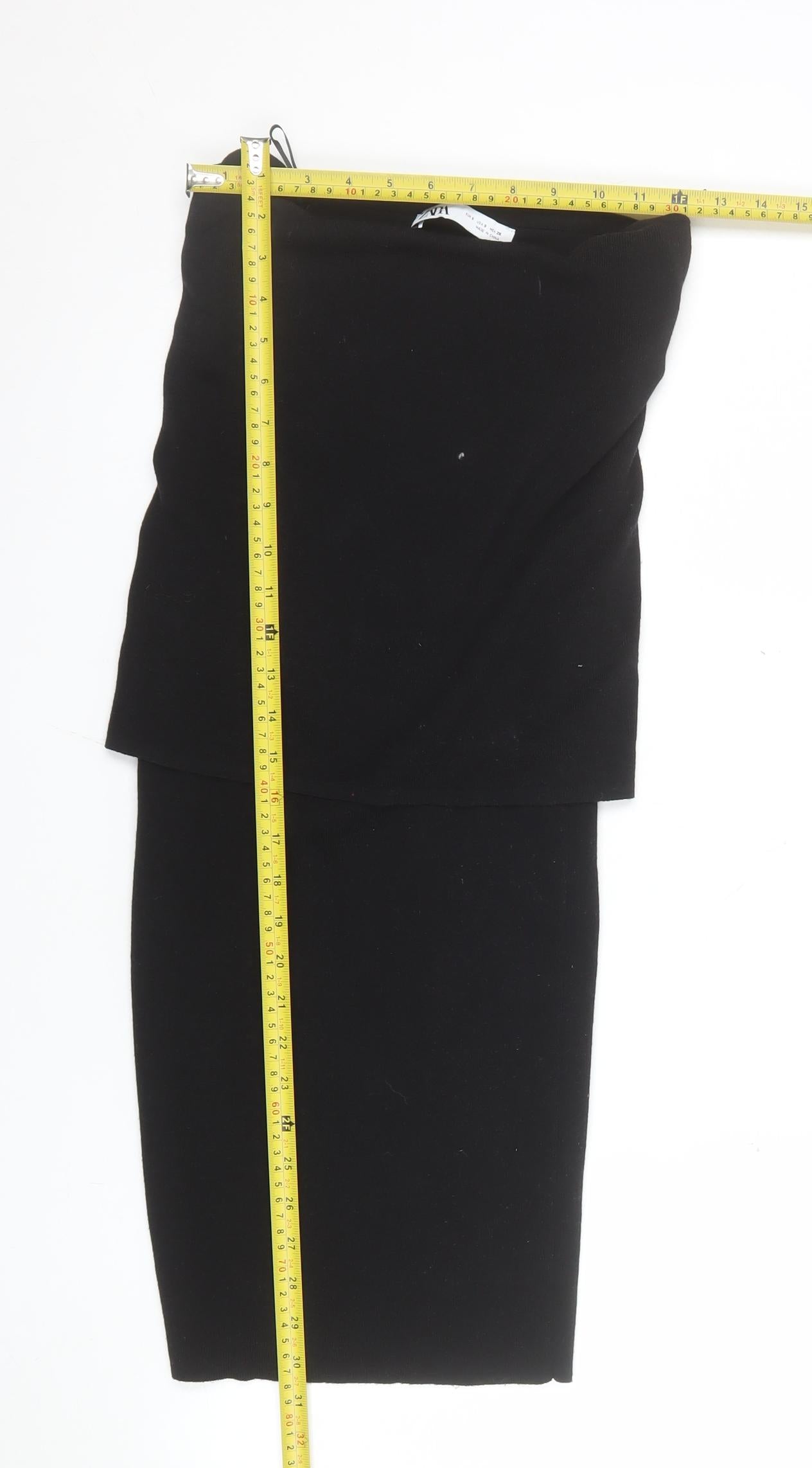 Zara Women Black S Stretch Knit Pencil Skirt High Waist