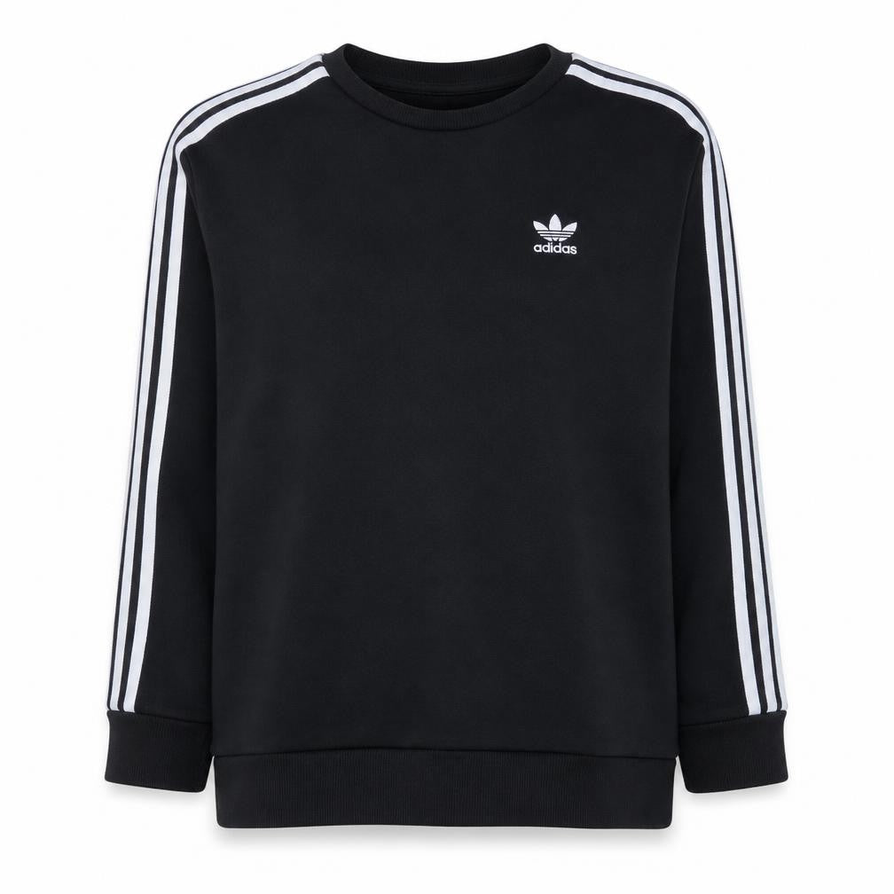Front view of Adidas women’s black crew neck pullover sweatshirt, size UK 14