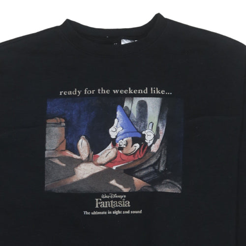 H&M Divided Women Black XS Pullover Sweatshirt Disney Fantasia Mickey