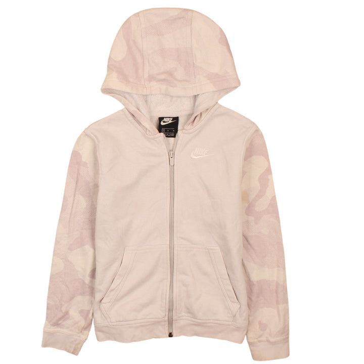 Nike Girls Beige Camouflage Full Zip Hoodie M Fleece Lined Sweatshirt