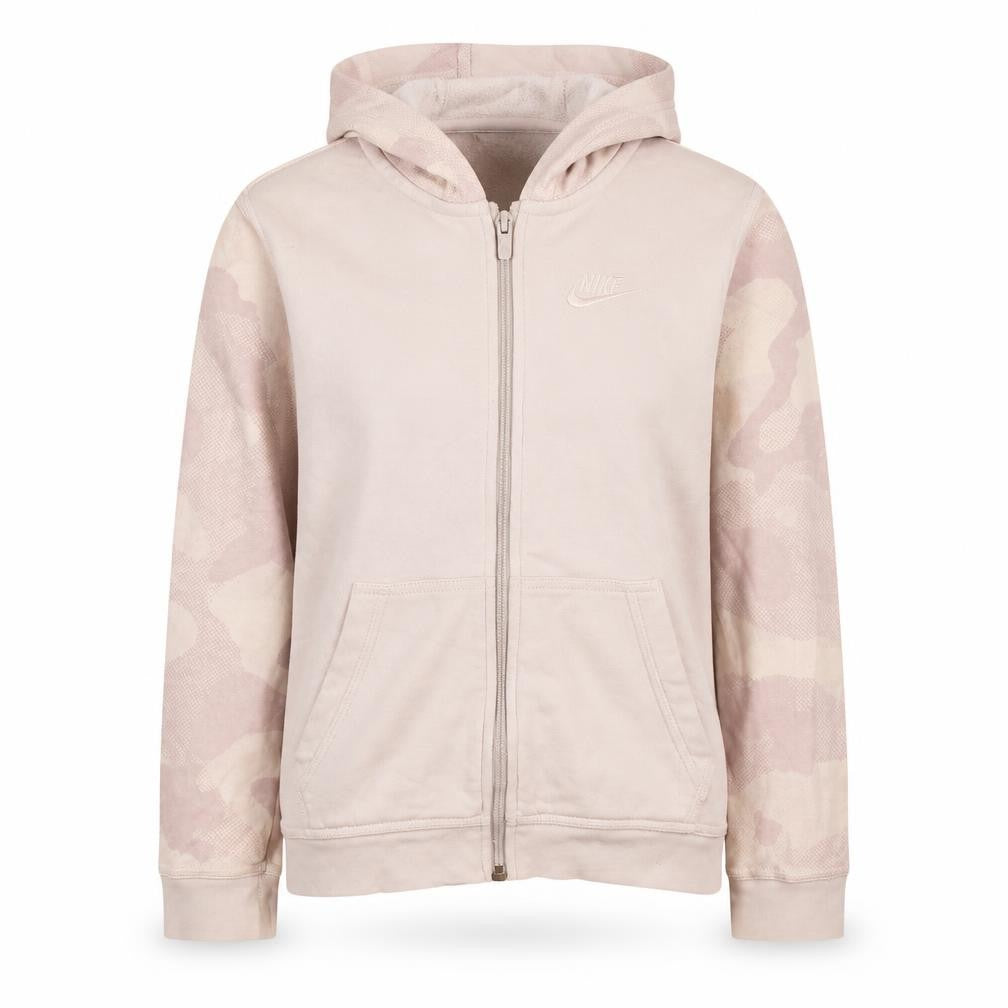 Nike Girls Beige Camouflage Full Zip Hoodie M Fleece Lined Sweatshirt