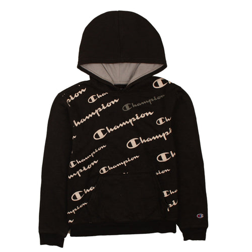Champion Boys Black XL Pullover Fleece Hoodie with Logo Print