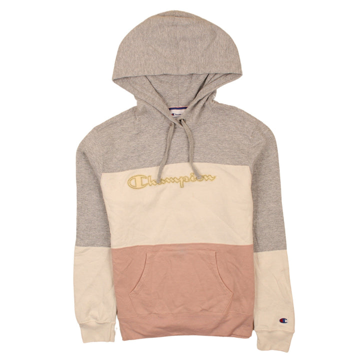 Champion Womens XS Colourblock Grey Pink Pullover Hoodie