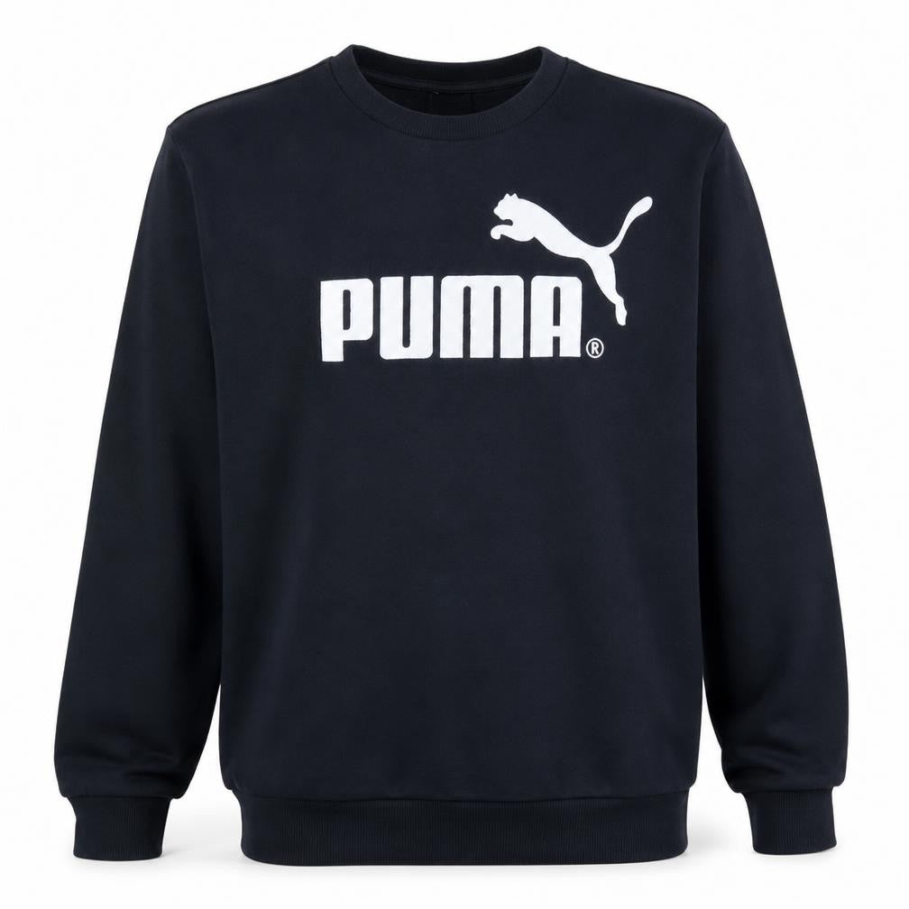 Front view of Puma Men's Black 2XL Pullover Sweatshirt Crew Neck Logo Fleece Top