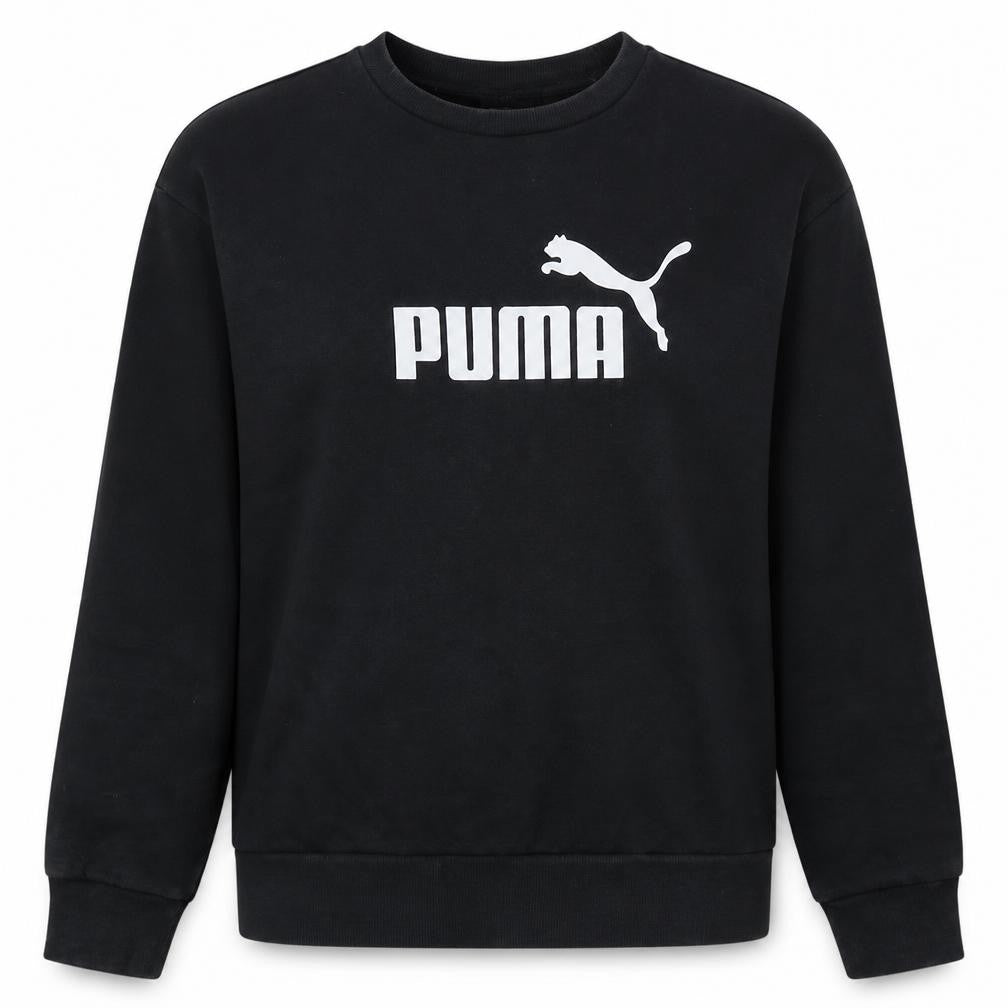 Front view of Puma Women's Black Medium Pullover Sweatshirt with Logo Print