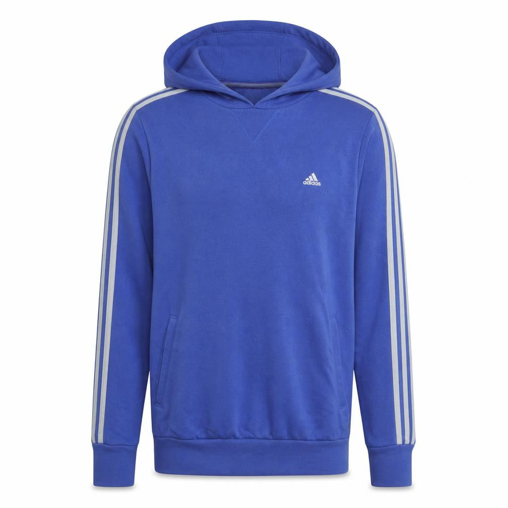 Front view of Adidas men’s blue pullover hoodie medium lightweight sportswear