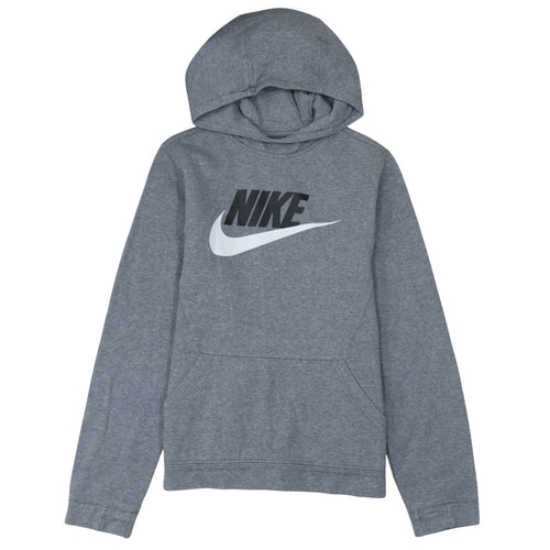 Nike Boys Grey XL Pullover Hoodie with Logo Print Fleece Sweatshirt