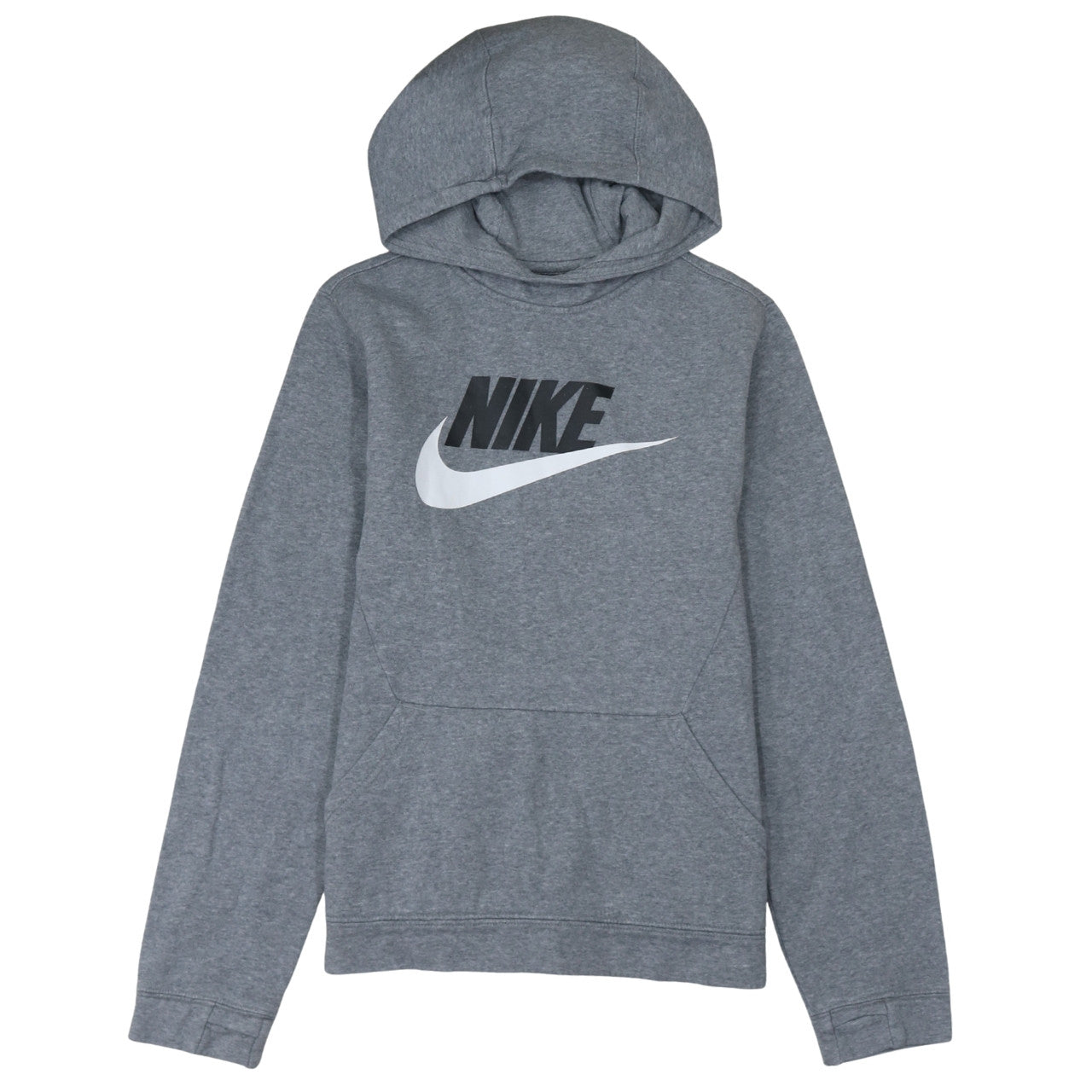 Nike Boys Grey XL Pullover Hoodie with Logo Print Fleece Sweatshirt