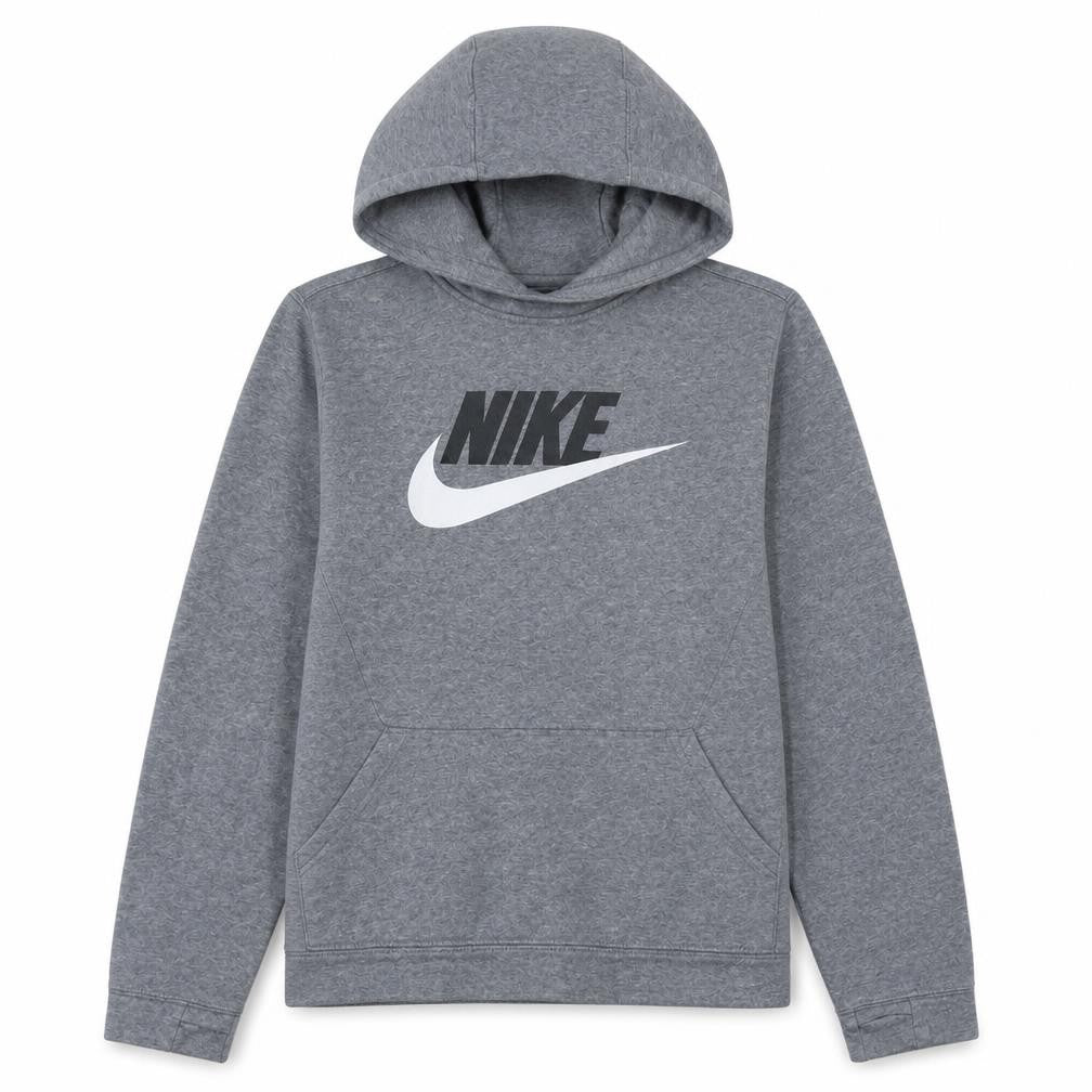 Nike Boys Grey XL Pullover Hoodie with Logo Print Fleece Sweatshirt