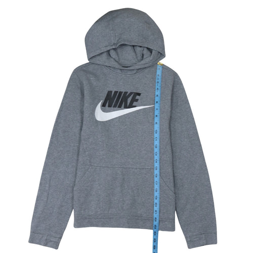 Nike Boys Grey XL Pullover Hoodie with Logo Print Fleece Sweatshirt