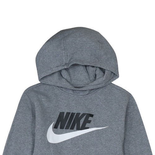 Nike Boys Grey XL Pullover Hoodie with Logo Print Fleece Sweatshirt