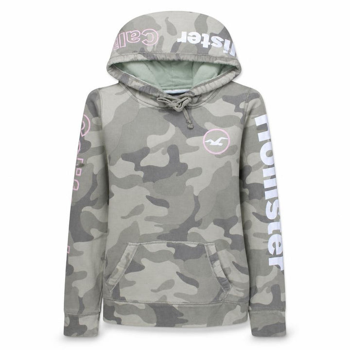 Hollister Women's Camouflage Pullover Hoodie Green Small