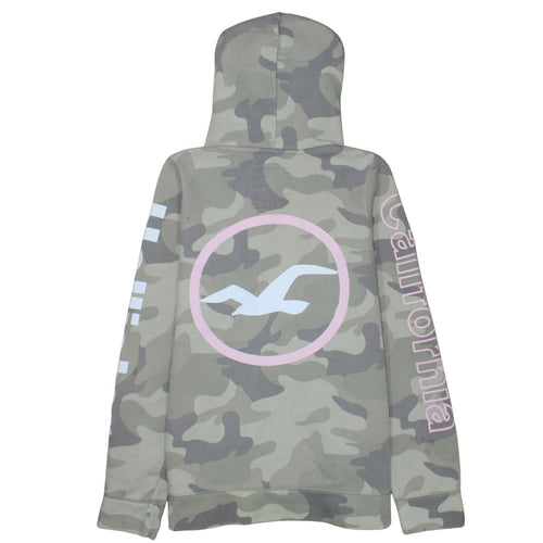Hollister Women's Camouflage Pullover Hoodie Green Small