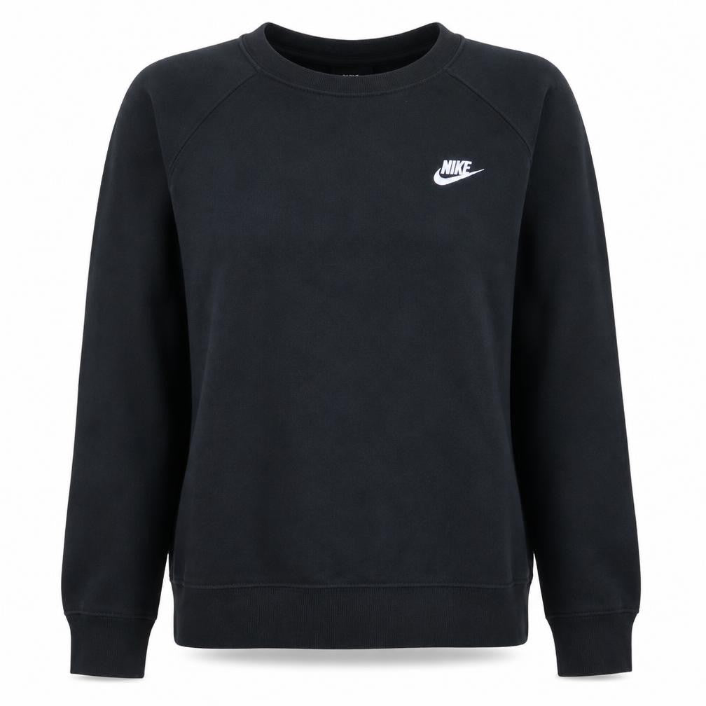 Front view of Nike Women Black L Pullover Crew Neck Sweatshirt Cotton Blend