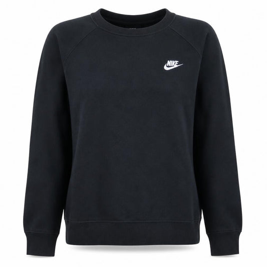 Front view of Nike Women Black L Pullover Crew Neck Sweatshirt Cotton Blend