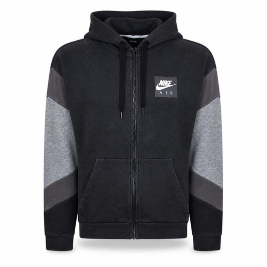 Front view of Nike Air Men's Black Full Zip Fleece Hoodie, size S