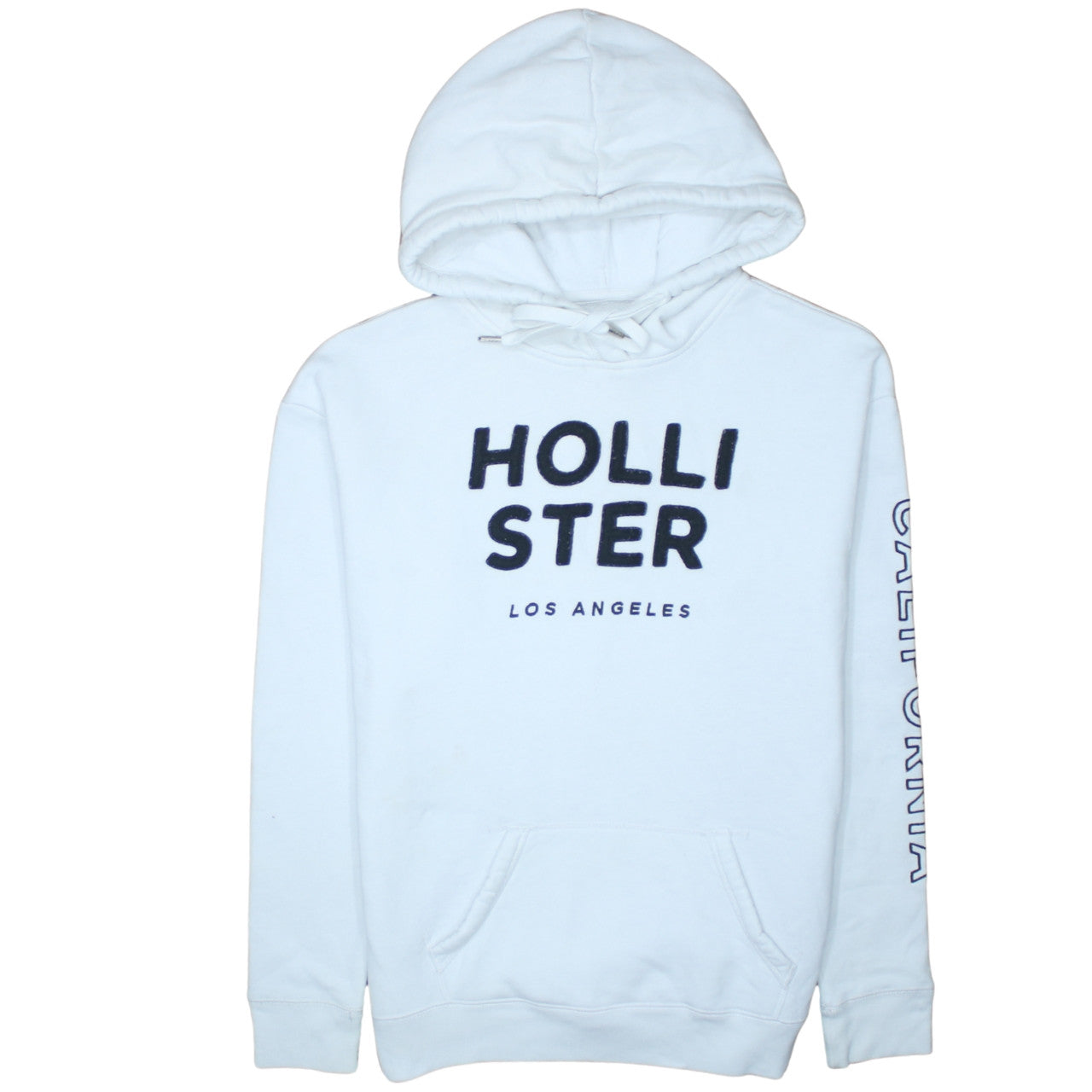 Hollister Mens White Pullover Hoodie L Logo Fleece Sweatshirt
