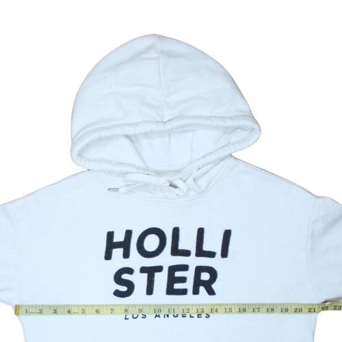 Hollister Mens White Pullover Hoodie L Logo Fleece Sweatshirt