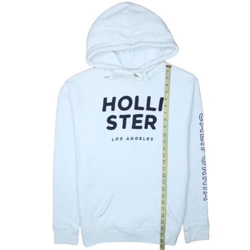 Hollister Mens White Pullover Hoodie L Logo Fleece Sweatshirt