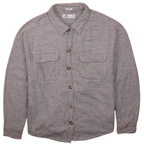 Hollister Women Grey Houndstooth Button-Up Shirt Medium