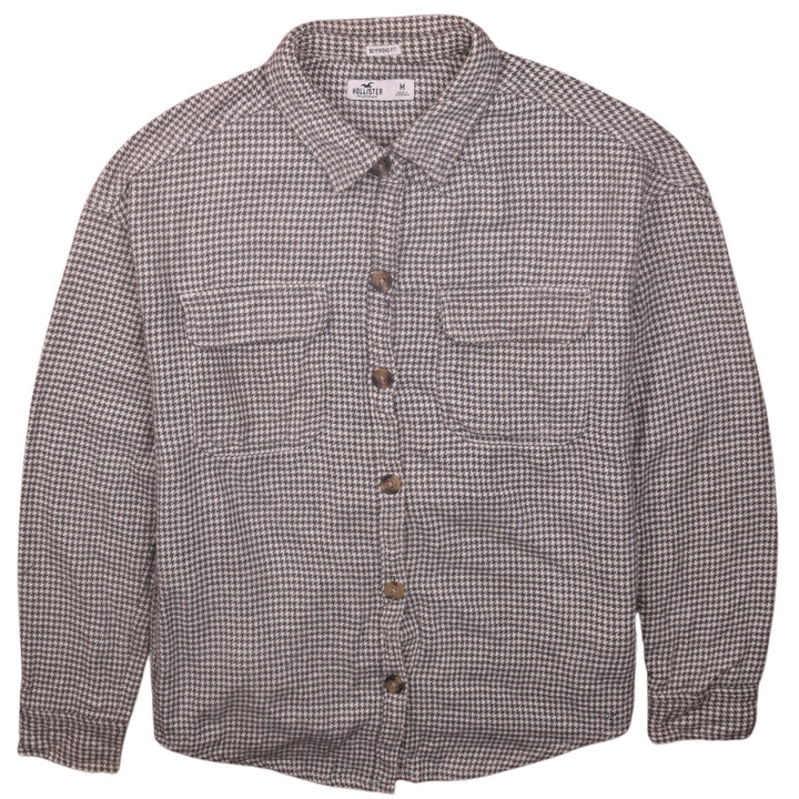Hollister Women Grey Houndstooth Button-Up Shirt Medium