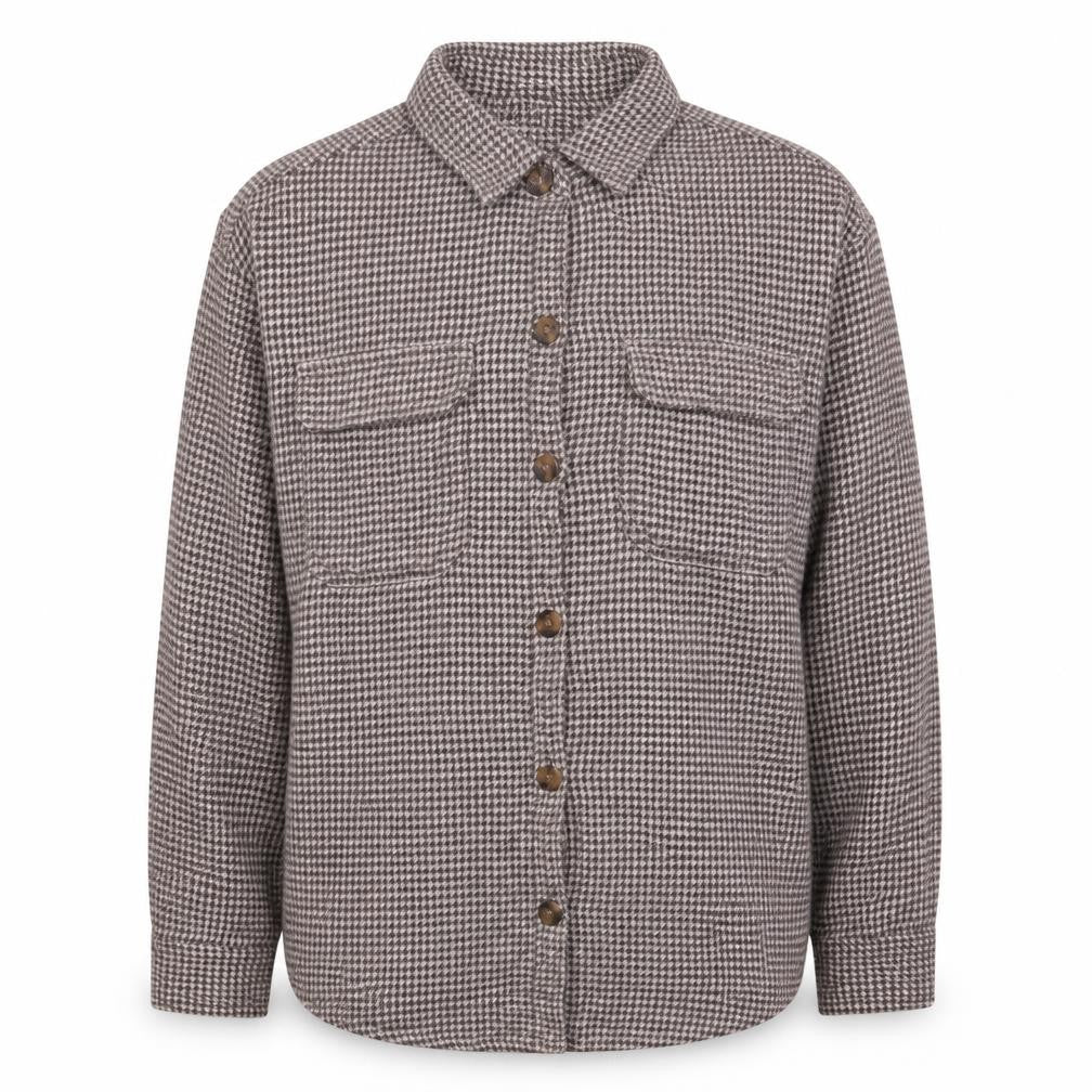 Front view of Hollister Women Grey Houndstooth Button-Up Shirt Medium