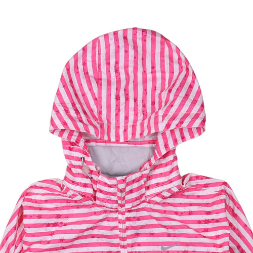 Nike Womens Pink Striped Hooded Lightweight Windbreaker Jacket M