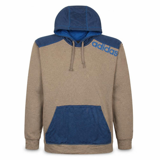 Front view of Adidas Men's Brown Blue Ultimate Pullover Hoodie, size L