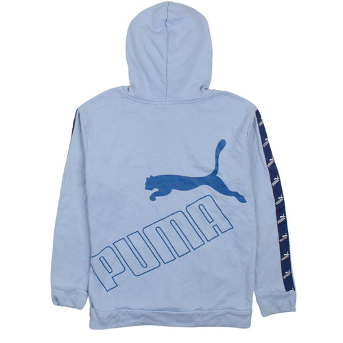 Puma Teens Blue Pullover Hoodie with Logo Tape Detail Size L 14-16