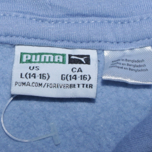 Puma Teens Blue Pullover Hoodie with Logo Tape Detail Size L 14-16