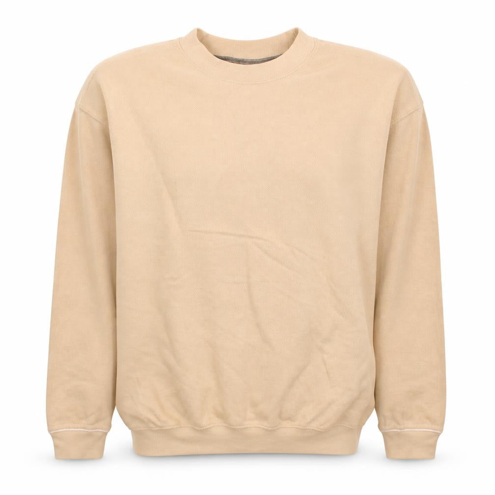 Front view of Reebok Men's Beige Crew Neck Pullover Sweatshirt XS