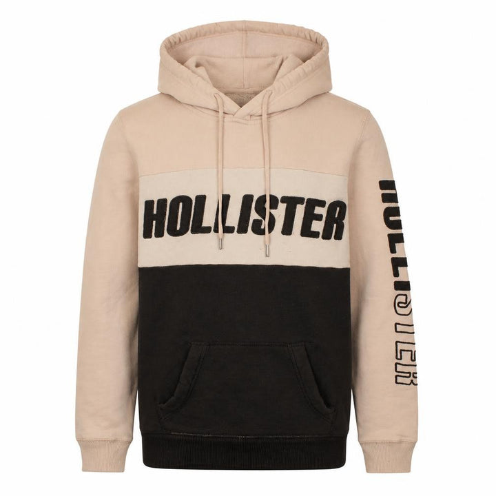 Hollister Men's Beige Pullover Hoodie M Fleece Graphic Logo Sweatshirt