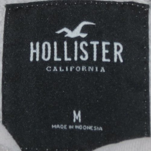 Hollister Men's Beige Pullover Hoodie M Fleece Graphic Logo Sweatshirt