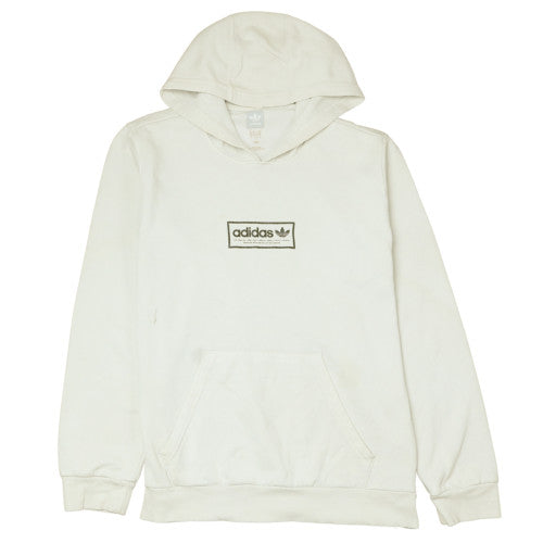 Adidas Men White Pullover Hoodie M Logo Fleece Sweatshirt