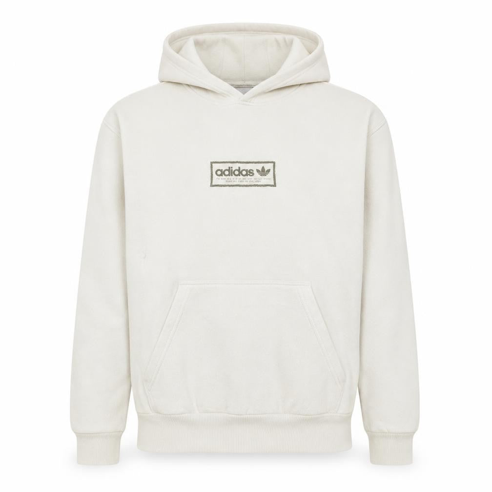 Front view of Adidas Men White Pullover Hoodie M Logo Fleece Sweatshirt