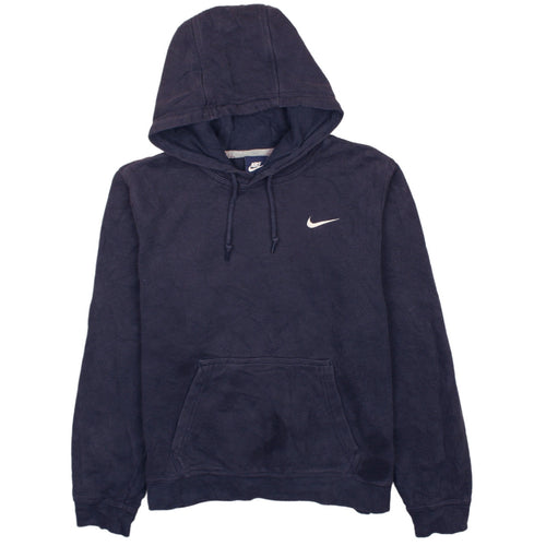 Nike Men's Blue Small Pullover Hoodie with Logo and Drawstring