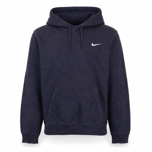 Front view of Nike Men's Blue Small Pullover Hoodie with Logo and Drawstring