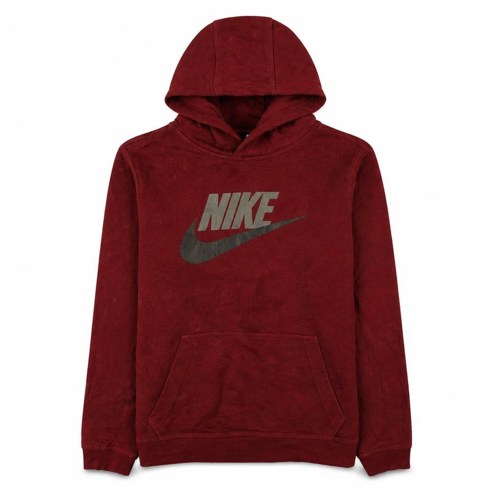 Front view of Nike women’s burgundy pullover hoodie xl logo front sweatshirt